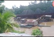 Insiden Kapal Tongkang pengangkut batu bara menabrak lantang di Desa Muara Bakah