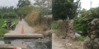 Dinding jalan tol Km 9.5 Ambruk. Jalan warga martubung Amblas dan Tergenang limbah.