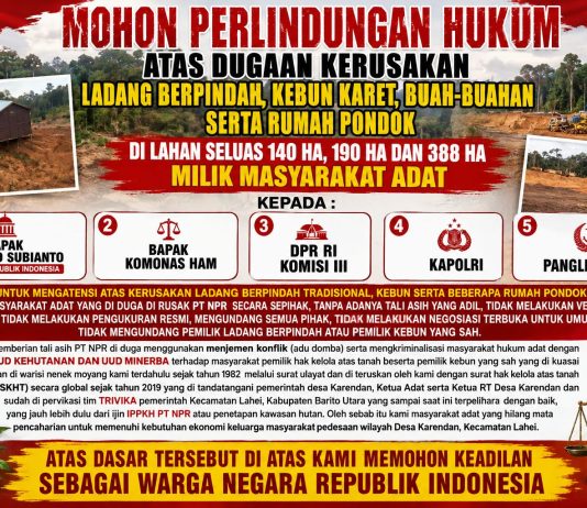 Masyarakat Adat Karendan Minta Perlindungan Hukum, Soroti Dugaan Perampasan Lahan oleh PT NPR